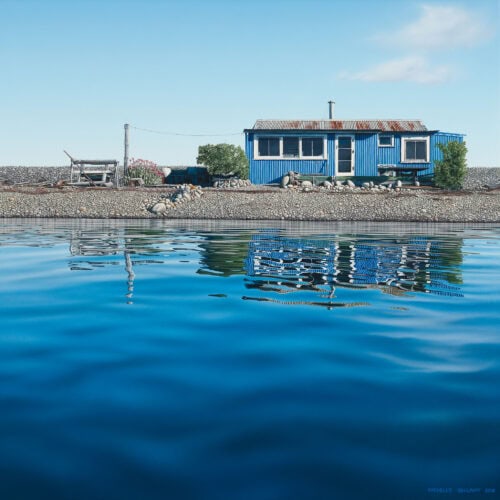 Big Blue Day, Boulder Bank, Nelson, New Zealand art print