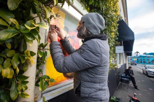 Picture by Tim Cuff 8 July 2024 - Make Shift Spaces Artdoors works being installed, Nelson, New Zealand.