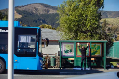 Picture by Tim Cuff - 18 May 2026 - MakeShift Spaces art project at a bus stop in central Stoke, New Zealand.