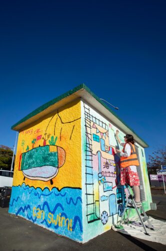 Picture by Tim Cuff - 27 May 2026 - Amy Adams painting a mural on Hardy Street for MakeShift Spaces, Nelson, New Zealand.